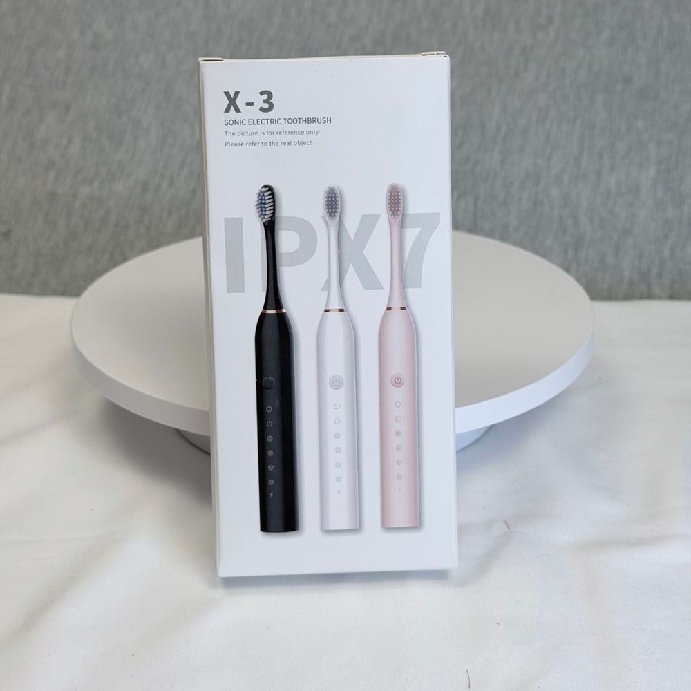 X-3 Sonic Electric Toothbrush Black IPX7 Waterproof 6 Modes Rechargeable NEW